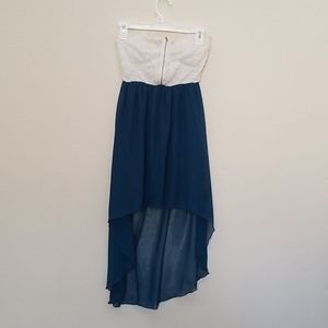 Strapless white and teal dress